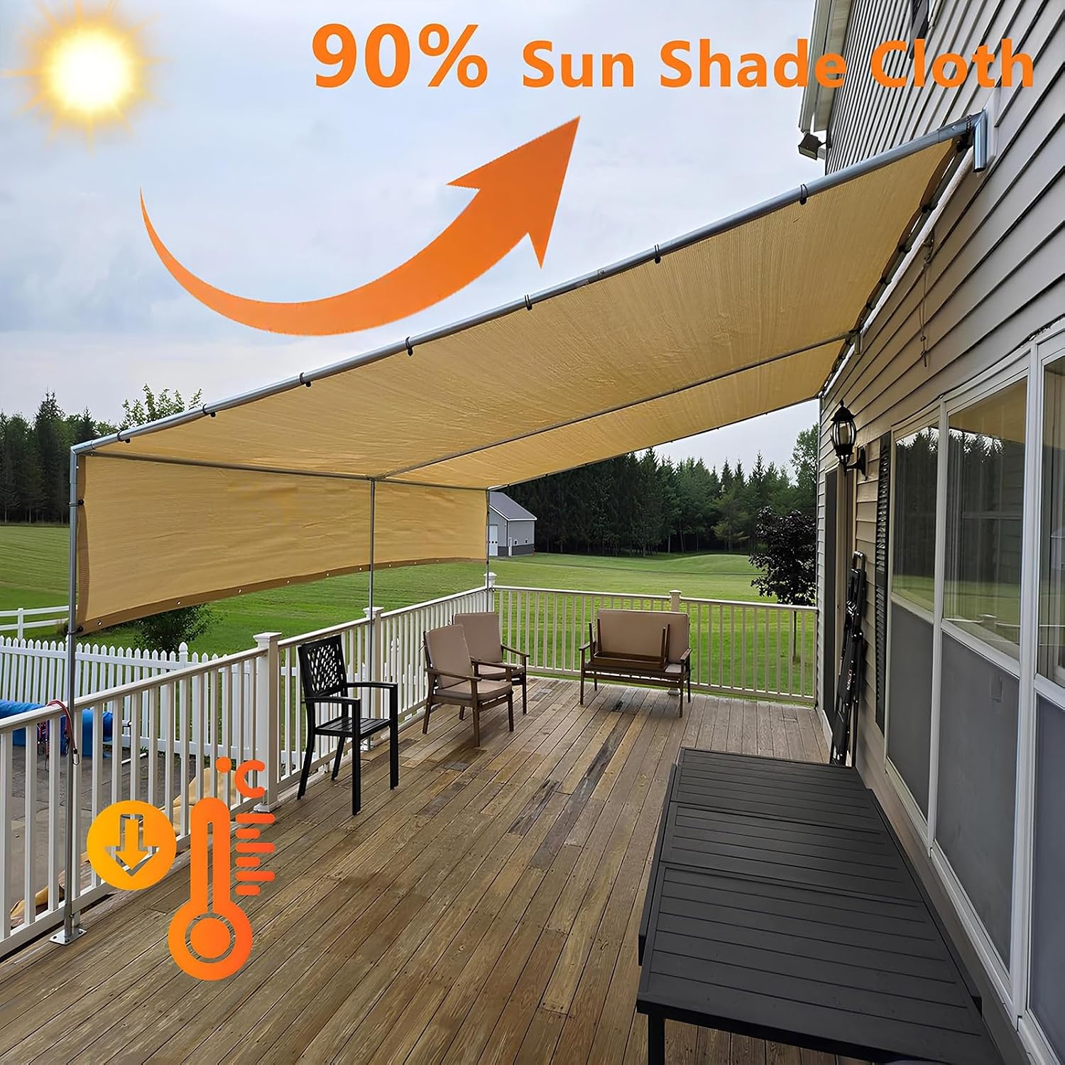 Sunblock Shade Cloth Net Resistant Fence Privacy Screen Windscreen Cover Fabric Shade Tarp Netting Mesh Cloth for Pergola Backyard Garden(8'x45')