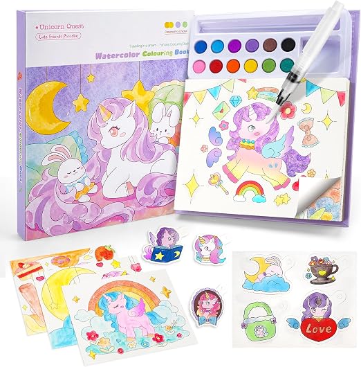 Ybzegrd Livre de Coloriage Magique à l'Eau Licorne et Amis - Kit 3-en-1