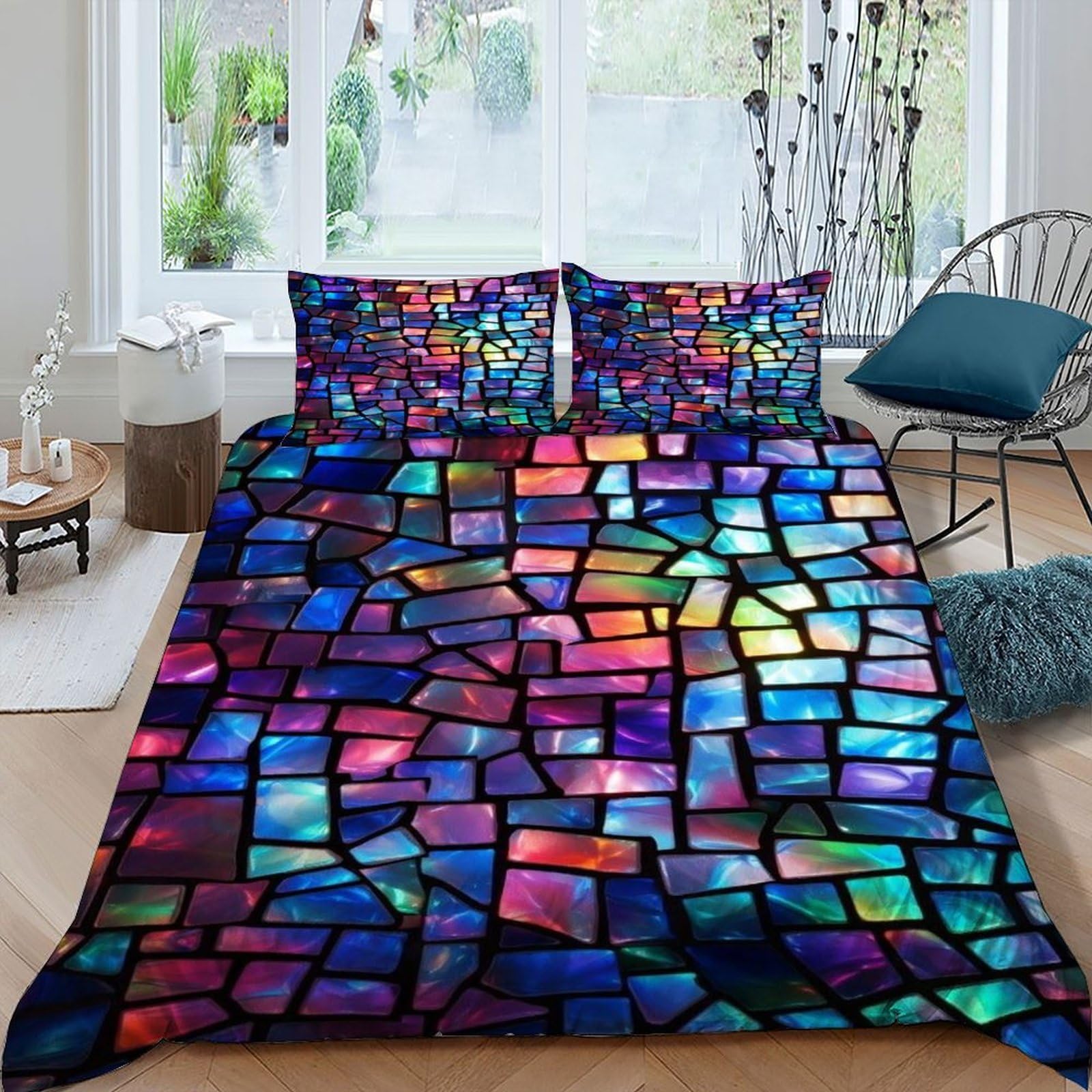 Parure de lit mosaïque de verre housse de couette gothique 3 pièces microfibre adulte