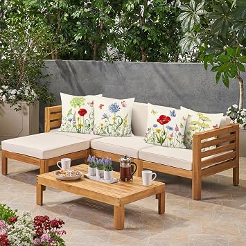Bonhause Set of 4 Cushion Covers Flowers Garden 45 x 45 cm Double-Sided Butterfly Decorative Cushion Covers for Sofa Home Summer Decoration