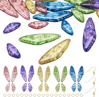 FASHEWELRY 20Pcs Transparent Resin Wings Charms 2 Sizes Flat Butterfly Wing Charms Long Dragonfly Wing Pendants with Gold Foil for DIY Earring Necklace Jewelry Making