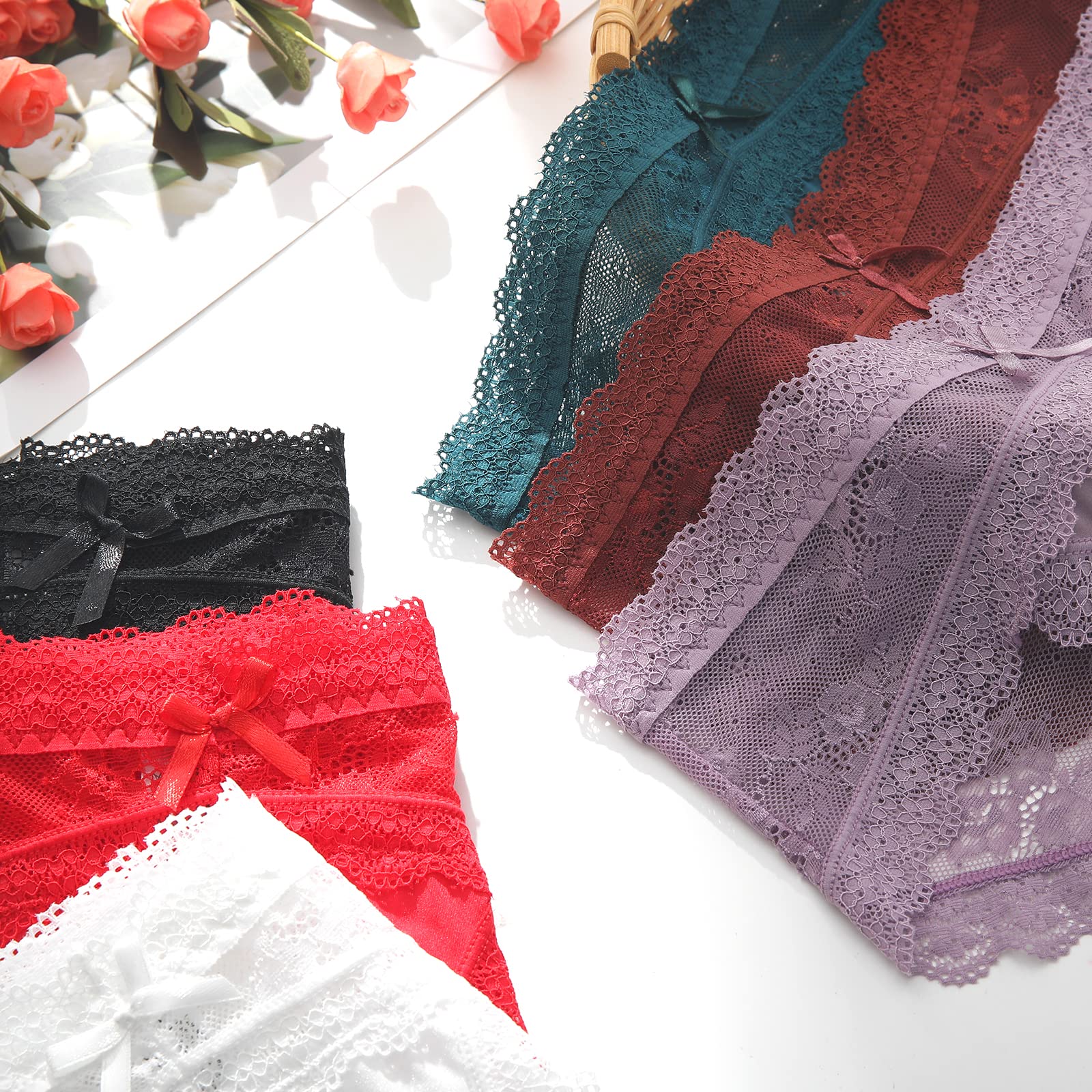 LEVAO Sous-vêtements sexy et respirants en dentelle pour femme - Culotte hipster extensible sans couture