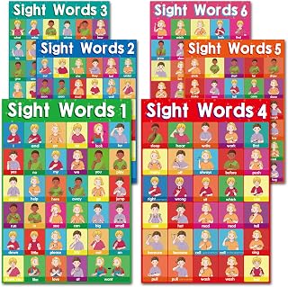 6 American Sign Language Posters for Classroom,Sign Language Flash Cards, ASL Sight Words Common Words