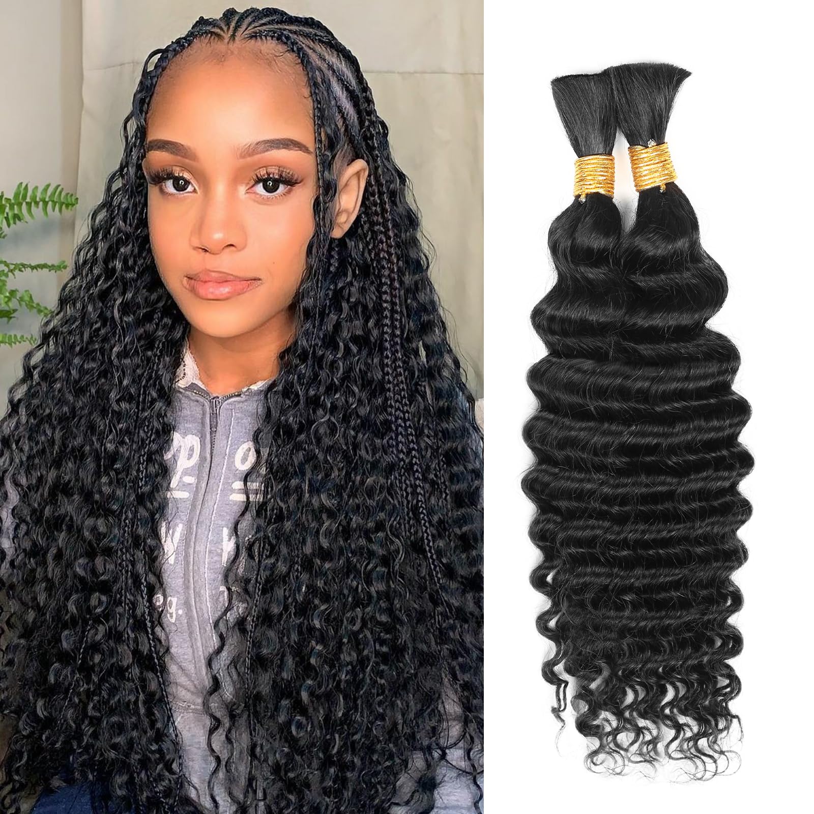 Human Braiding Hair 18 Inch 100g Natural Color Deep Wave Bulk Human Hair for Braiding No Weft Curly Bundles Human Hair Extensions for Boho Knotless