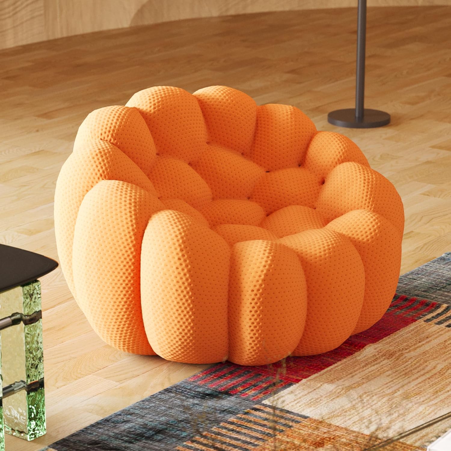 JACH Oversized Bubble Couch Chair, 49.21'' Modern Lazy Floor Sofa, Upholstered Mesh Fabric Bubble Sofa, 3D Honeycomb Shape Curved Couch for Living Room, Office, Apartment, Small Space (Orange) Single Seat Orange