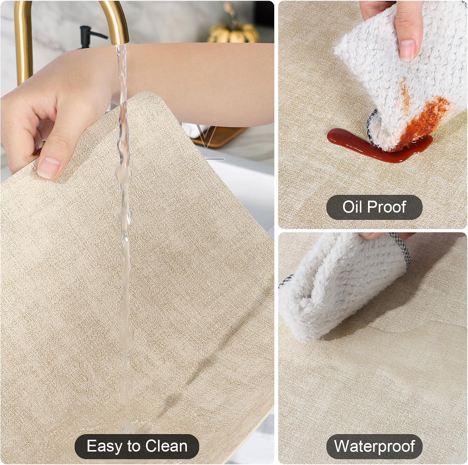 Faux Leather Placemats Set of 6 (Beige) | Heat Resistant Wipeable Washable Place Mats, Waterproof Anti-Slip Dining Table Mats, Suitable for Indoor & Outdoor Use
