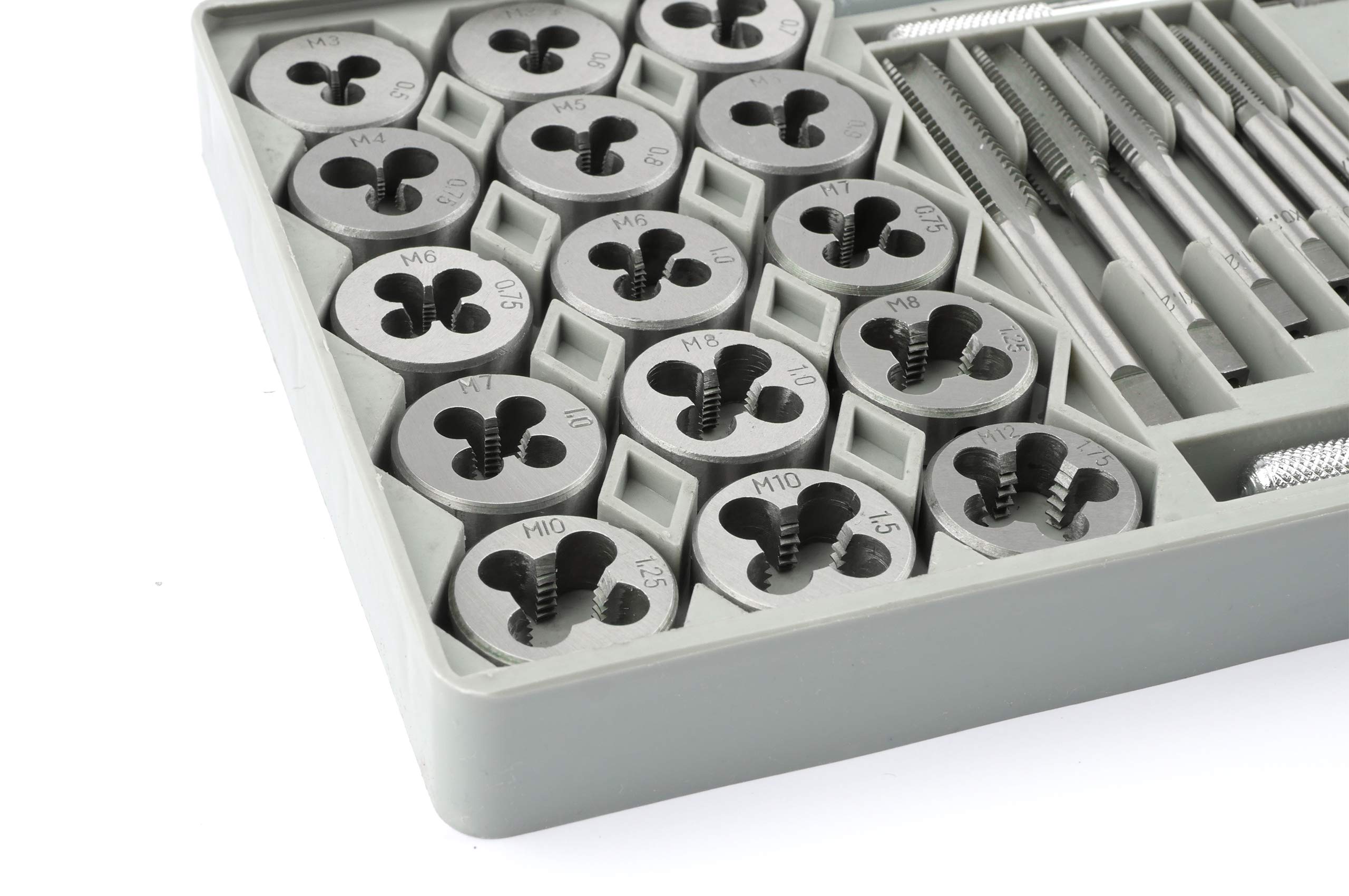 GSR Profi Hand-Gewindeschneider Set, 40-teilig, Gewindebohrer Set M3-M12, Mit Gewindebohrer & Schneideisen, verstellbares Windeisen, Schneideisenhalter, Gewindelehre, Schraubendreher