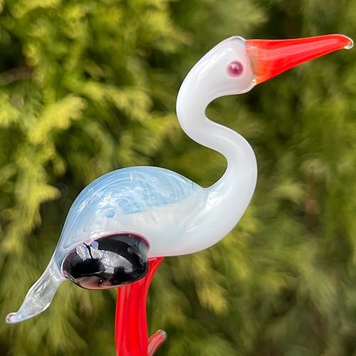 Miniatura 4 de Figura de cigüeña de cristal, escultura de pájaro de vidrio soplado a mano, adorno de cigüeña en miniatura, figura de animal de vidrio artístico,