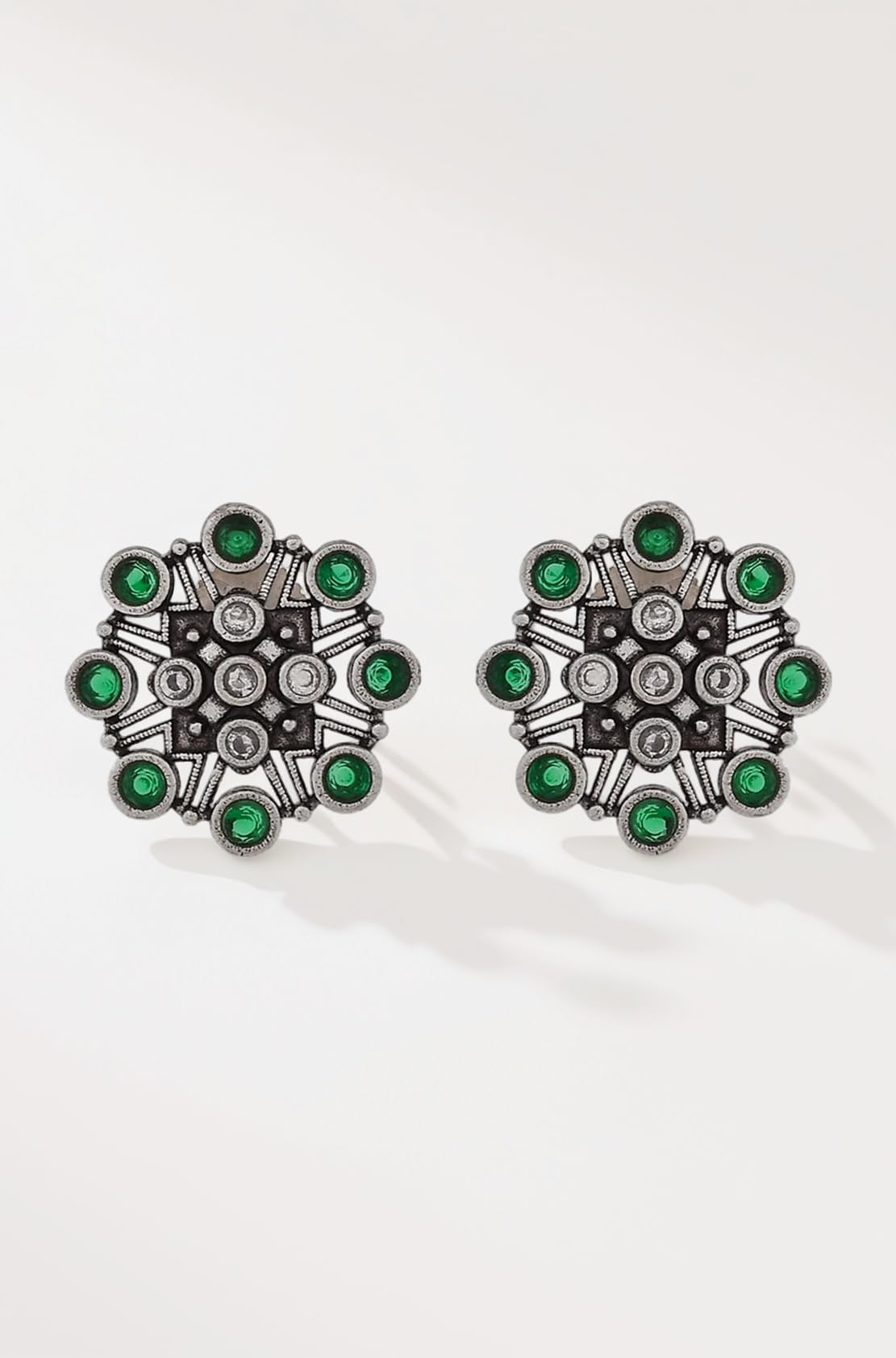Voylla Oxidised Earrings for Women Anti Tarnish Silver Tone Traditional Ethnic Stud Earrings Casual Festive Jewellery Women’s Day Gift for Her Daily Styling Statement Jewellery