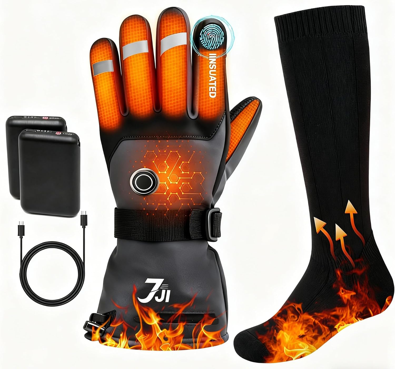 Heated Gloves and Heated Socks for Men Women, Rechargeable Socks 3 Heating Levels Electric Warmers,A Total of Two Pairs