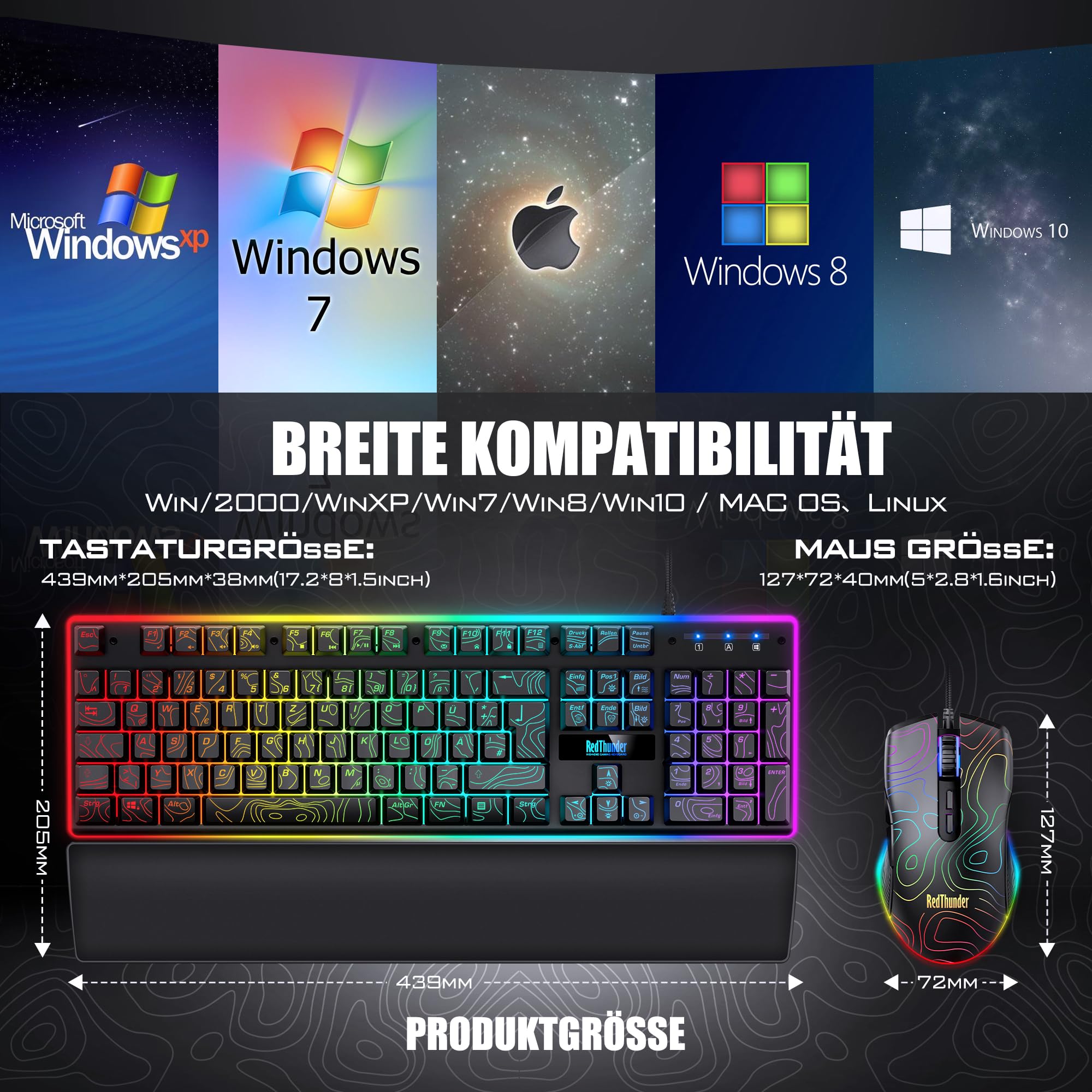 RedThunder K10 - Set tastiera e mouse da gioco (linea di altitudine)
