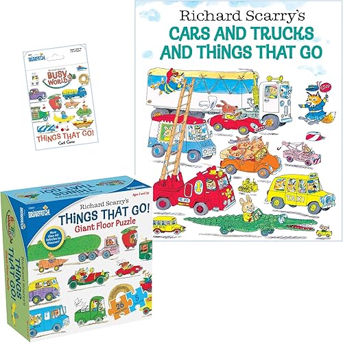 Richard Scarry's Cars and Trucks and Things That Go - Rompecabezas de piso de vehículo de tapa dura, juego de Busytown Busyworld Alphabet a juego y