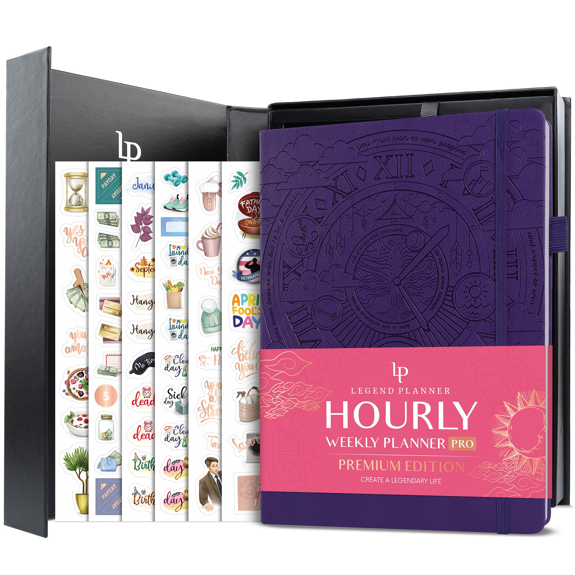 Legend Hourly Planner PRO Premium – Undated Schedule Planner with Time Slots – Weekly, Monthly & Daily Personal Organizer, A4 (Purple)