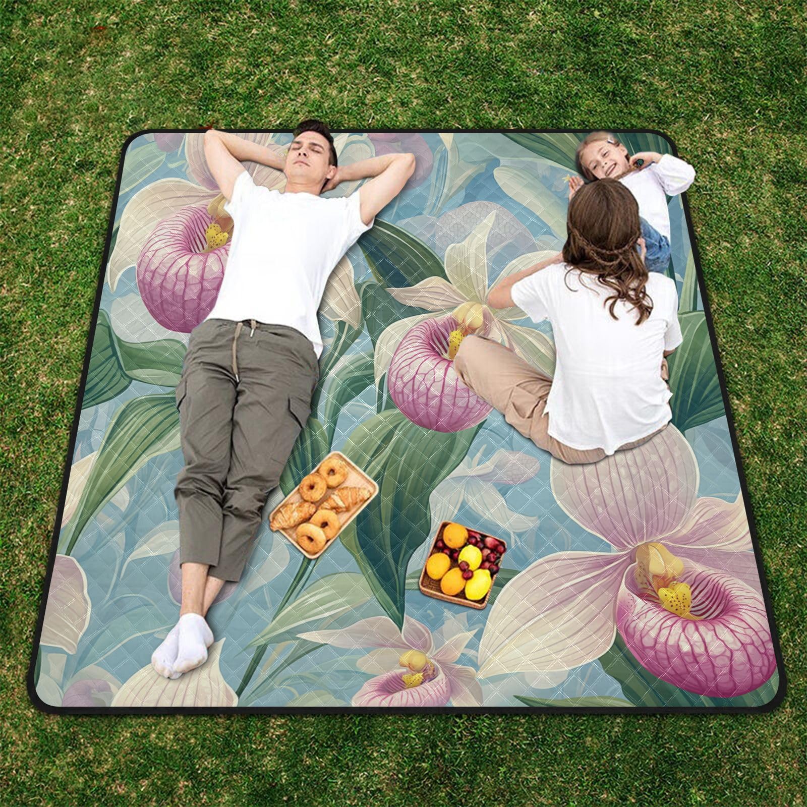 Beauty Spring - Manta de picnic impermeable con flores moradas, plegable, resistente al agua, manta grande para exteriores, para familias, parejas, regalo