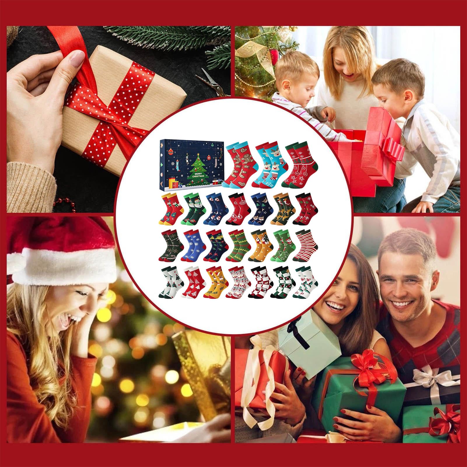 Calcetines de Adviento Calcetines Unisex para Regalos y Navideñas | Calendarios de Cuenta Atrás de 24 Días para Adultos Mujeres, Hombres, Hogar, , Calcetines de Regalo,