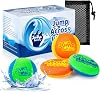 4Pcs Water Skipping Balls for Ocean, Beach, Lake & Pool – 2 Balls & 2 Discs – Soft Gel Water Bouncing Ball for Easy Skipping – Perfect for Kids & Adults with Net Storage Bag