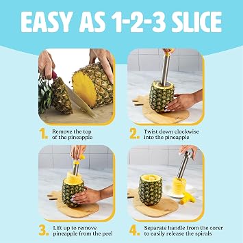 Tasty Pineapple Slicer, Stainless Steel with Non-Slip Handle, Cores & Slices Pineapples into Even Rings in Seconds, Easy to Use, Yellow