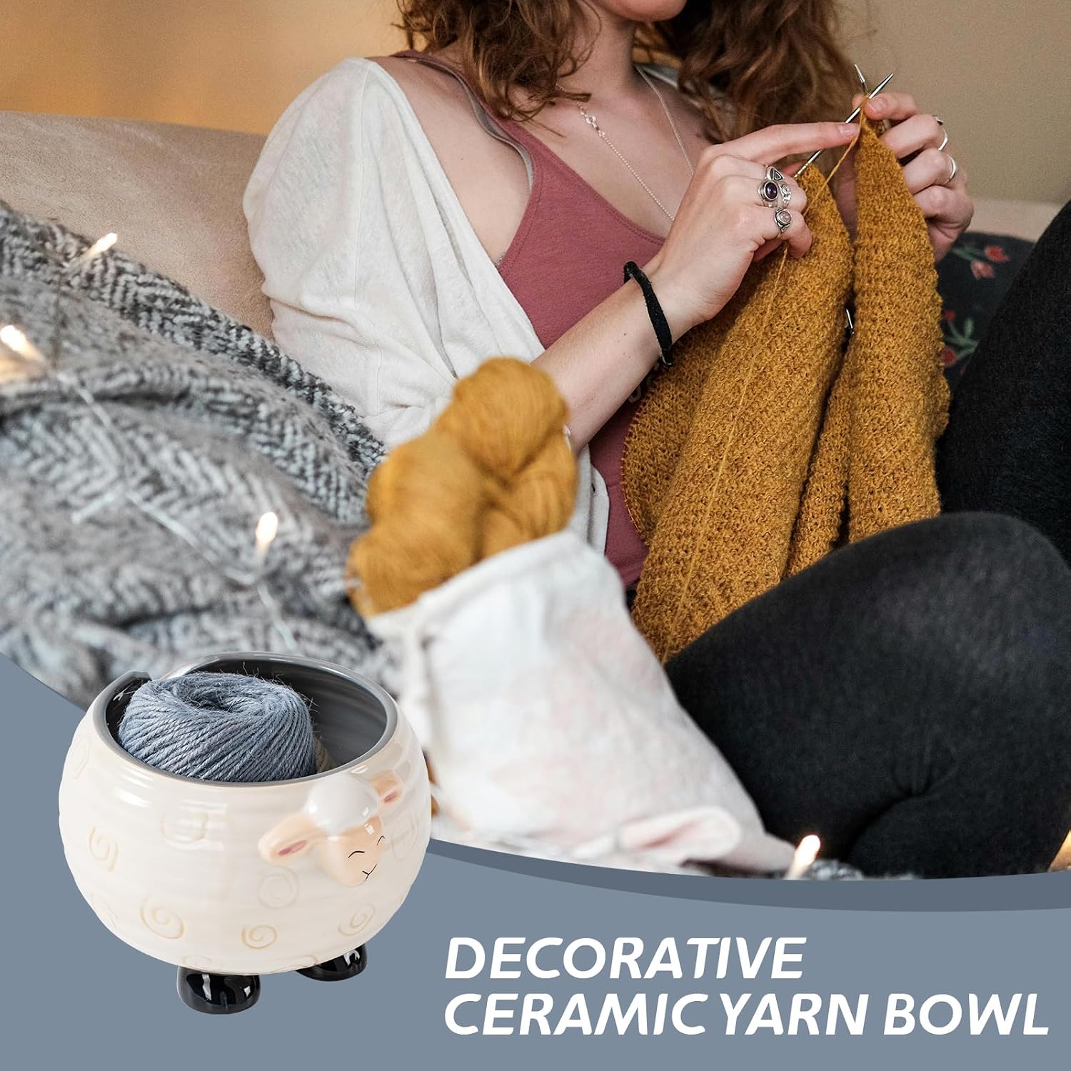 Yarn Bowl for Crochet Large Sheep Shaped Ceramic Yarn Holder Crochet Bowl Knitting Bowl, 6 Inch Wide x 4 Inch High