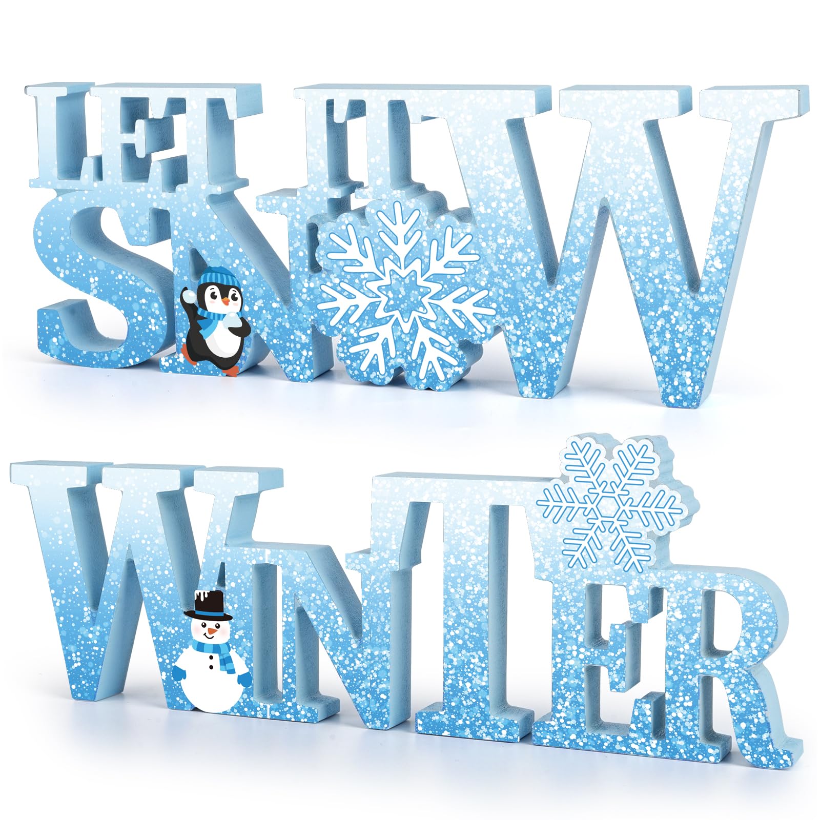 Amazon.com: 2Pcs Christmas Winter Decorations Indoor, Wooden Let It ...