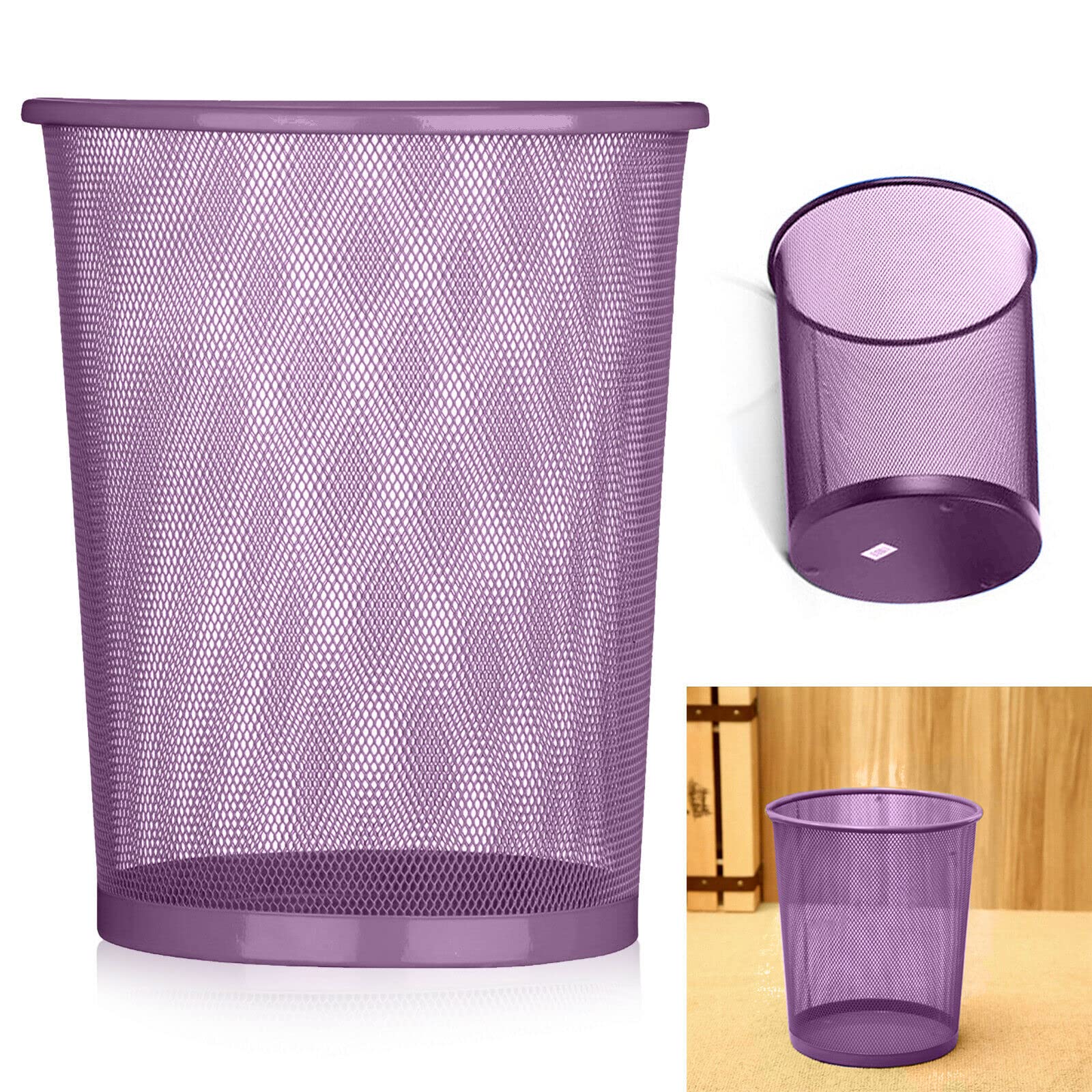 ARA CHOICE Colourful Metal Mesh Waste Bin Rubbish Paper Net Basket Home Office Durable and easy to use Recycling Bin for Bedrooms Multi Colour. (Purple)