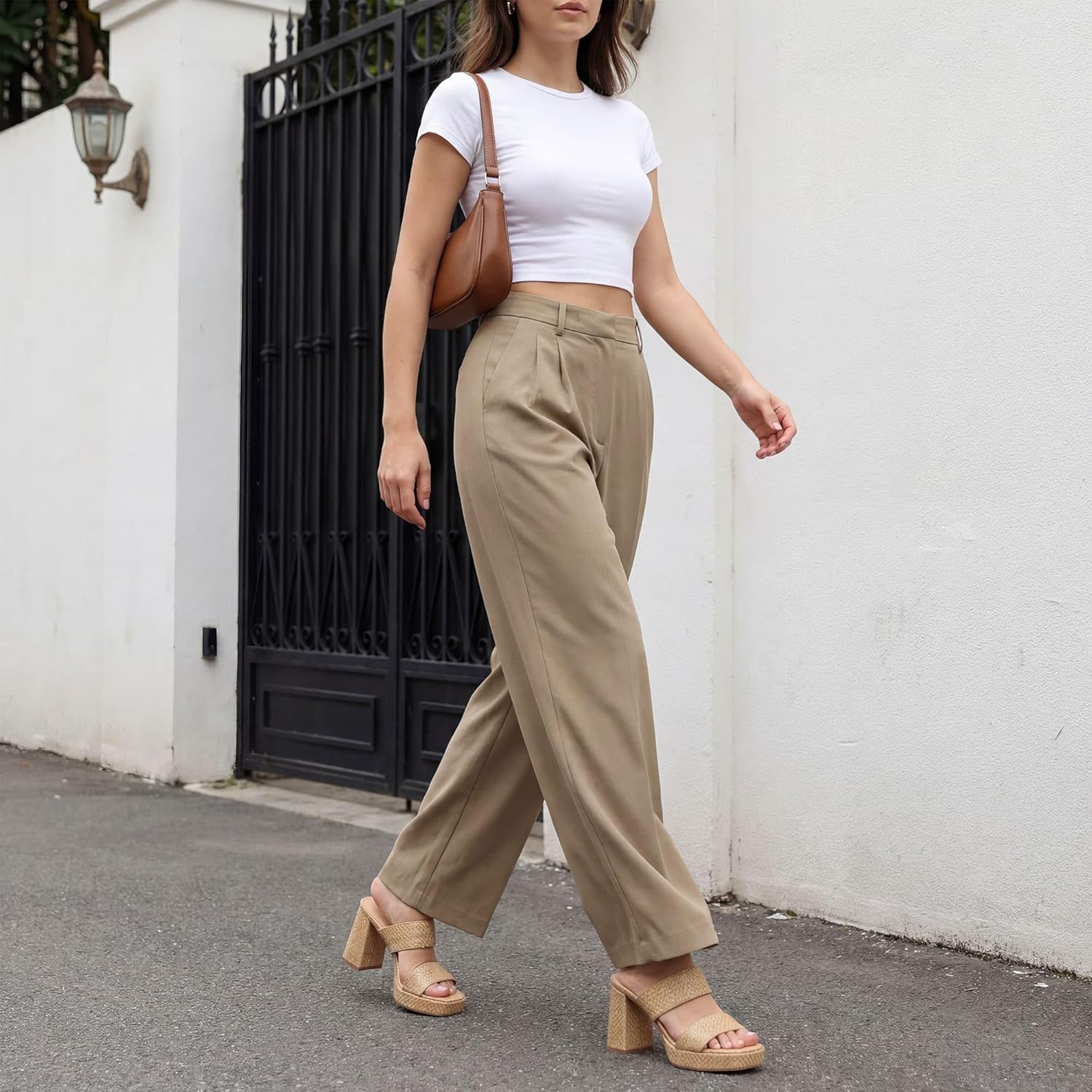 Monrovia Raffia Chunky Platform Heels for Women, Double Strap Square Open Toe Slip On Heels - Casual Beach Summer Heeled Sandals