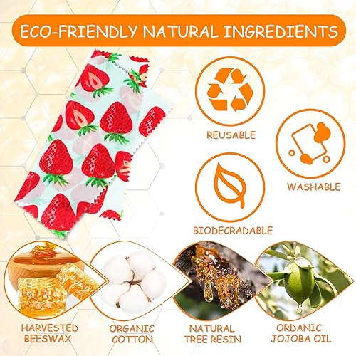 Miniatura 2 de Envoltorio reutilizable de cera de abejas, paquete de 11 envolturas de cera de abejas ecológicas para alimentos, orgánico, sostenible,