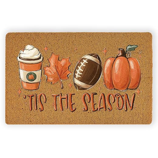 WRSUNT Tis The Season Fall Door Mat Fall Football Pumpkin Front Door Mat Autumn Entrance Rugs for Home Kitchen Autumn Doormat Decorations for Bathroom 17 x 29 inches