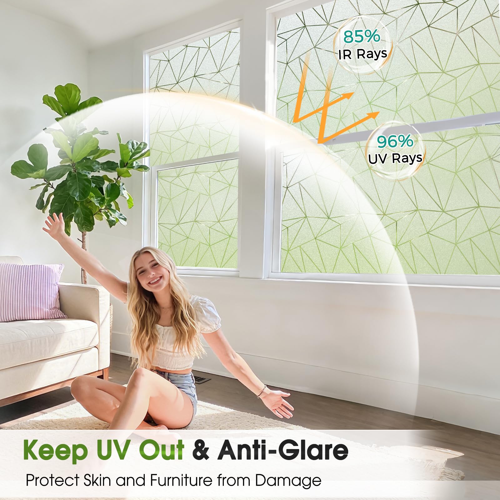 Coavas Film d'intimité pour fenêtre en verre dépoli - Autocollant décoratif pour fenêtre de salle de bain - Bloque la chaleur et les UV - Sans adhésif (pur, 60 x 200 cm)