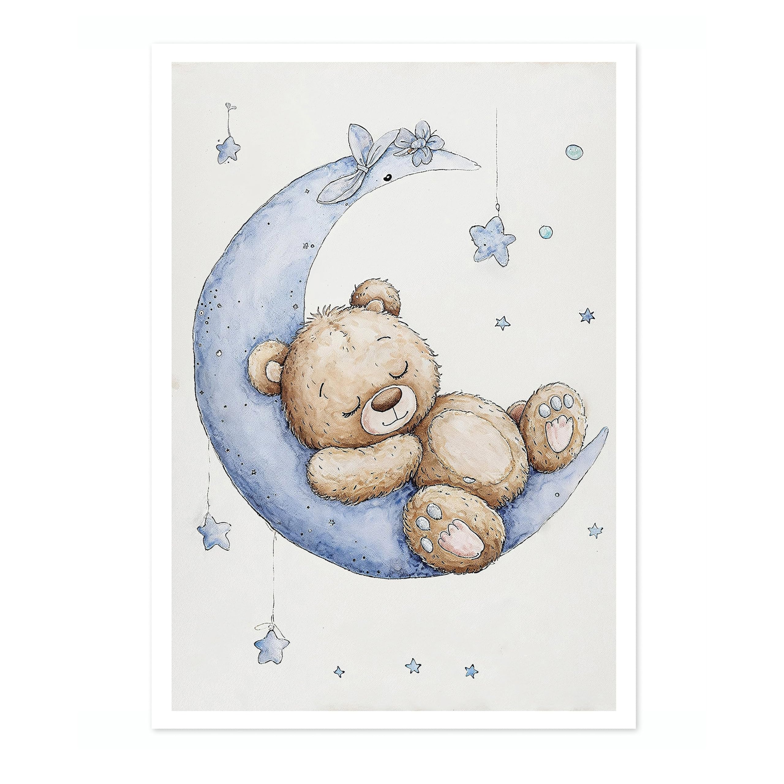 Moon Teddy Bear Nursery Prints, Kids Space Poster Baby And Toddler Wall Art Bedroom Decoration For Boy And Girl, A4 (Print Only) - 29.7x21cm โ image 1