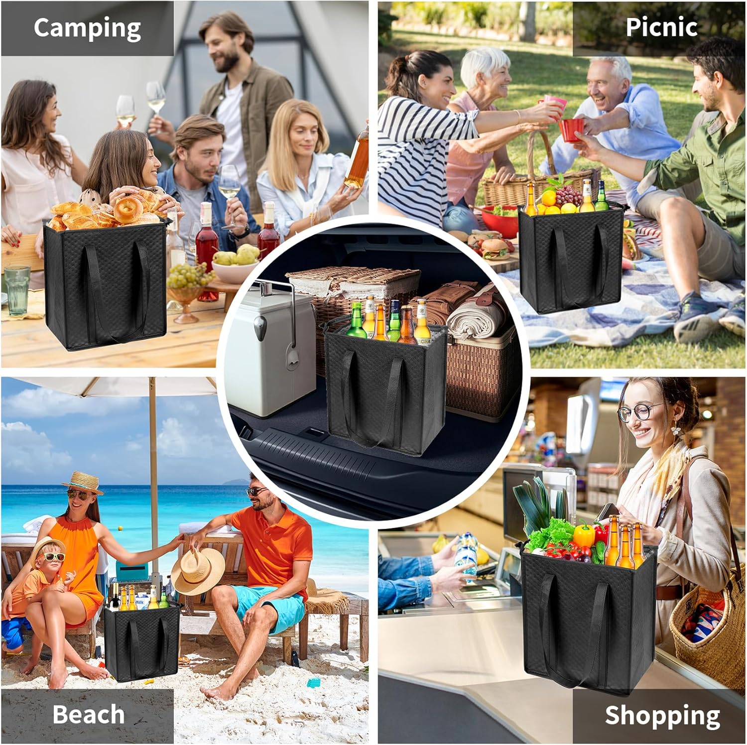 Insulated Grocery Bags with Zippered top Frozen Food Shopping Groceries Travel Insulated Tote Cooler Thermal Bags