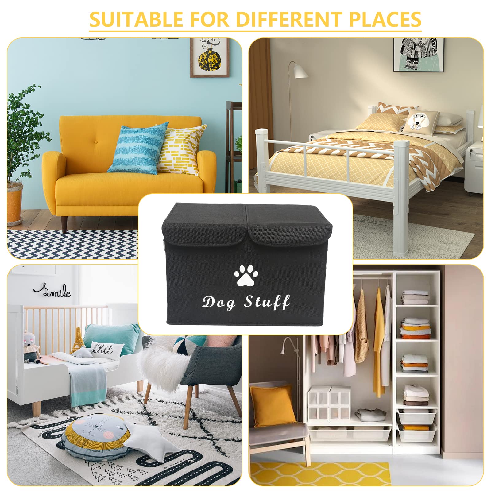 Morezi caja de juguetes para perros con tapa, caja de almacenamiento de juguetes para mascotas, adecuada para guardar juguetes y accesorios para perros y gatos-Negro
