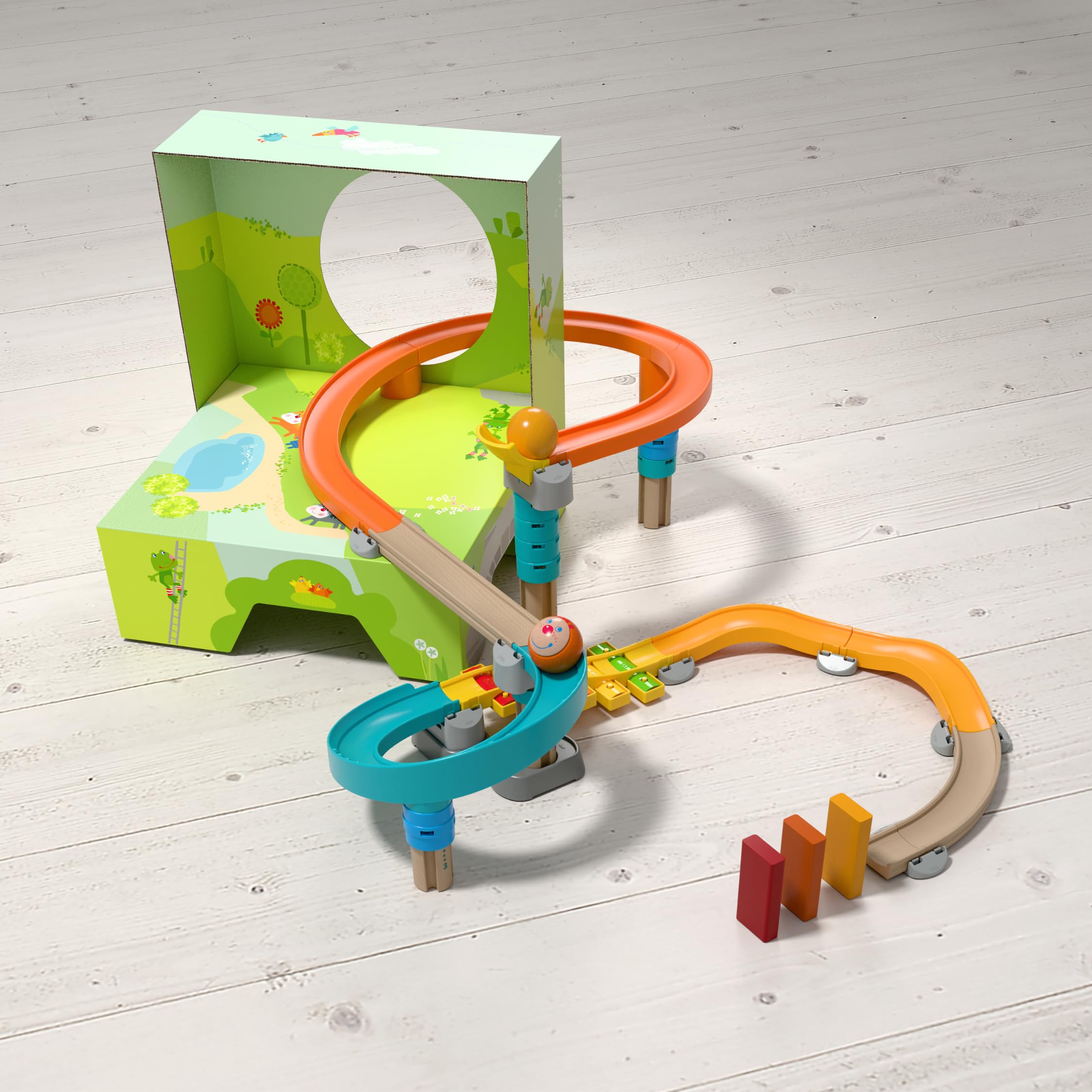 HABA Kullerbü Kugelbahn Klangtreppe Step by Step – Mitwachsendes Spielset ab 12 Monaten bis 4 Jahre – 47 Teile & Sound-Effekte – Kombinierbar mit Allen Kullerbü-Bahnen – 2013383001