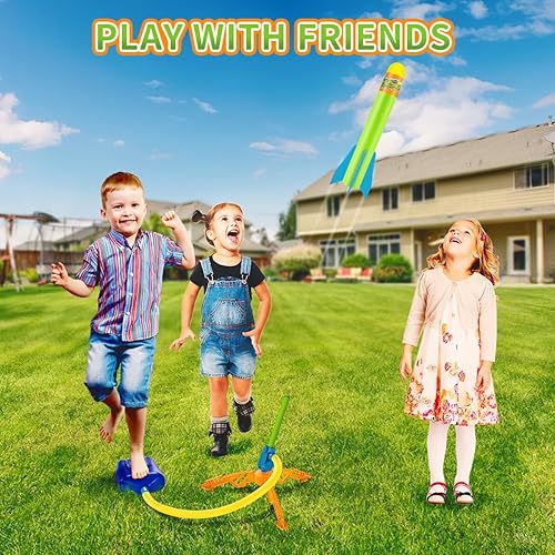 Miniatura 5 de Banvih Paquete de 4 lanzacohetes para niños  24 cohetes de espuma, lanzamiento de hasta 120 pies, juguetes de pisoteo al aire libre para edades de 3
