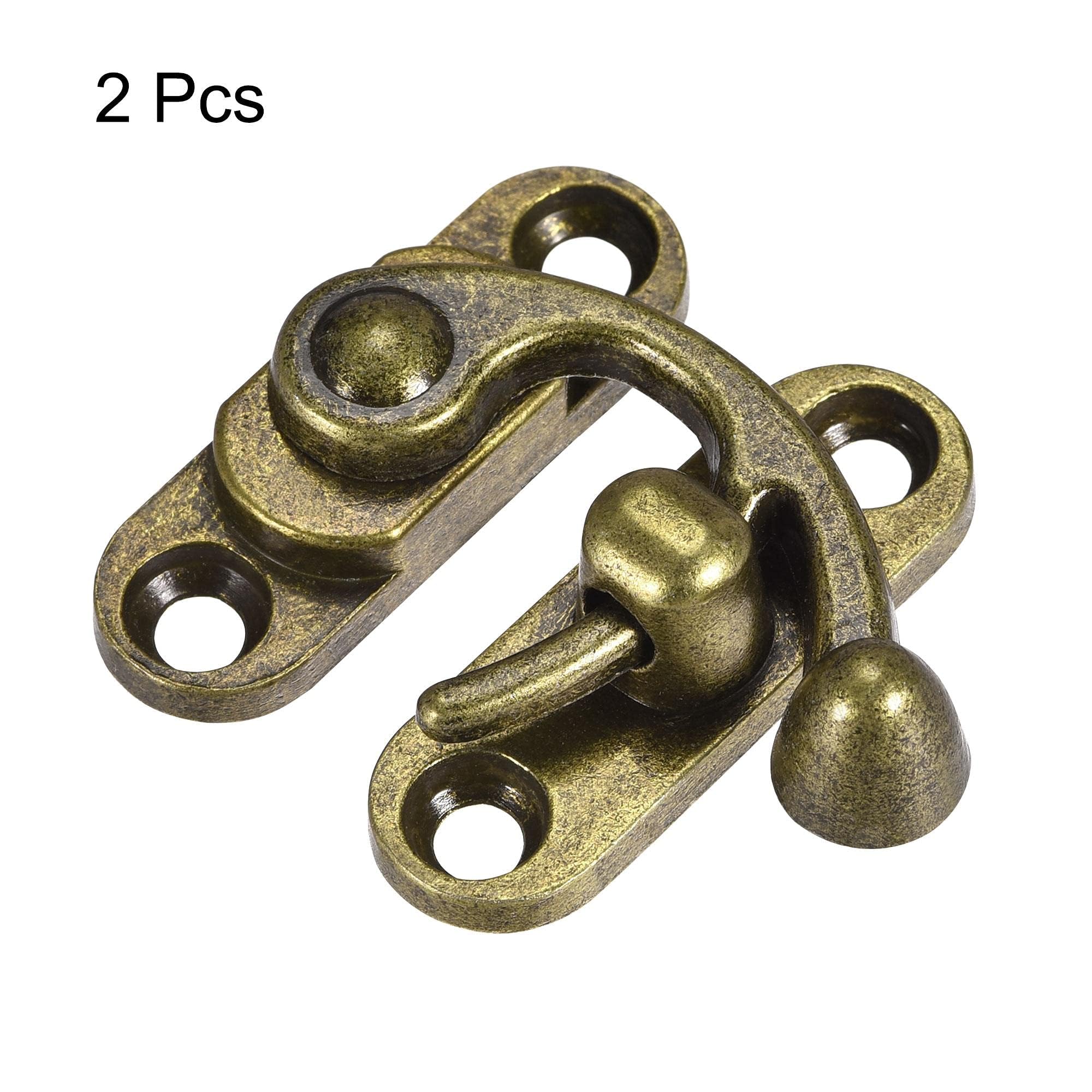 Antique Vintage Lock Clasp Right Latch Hook Hasp 45mmx39mm Swing Arm Catch Bronze Tone 2 Pcs - Image 4