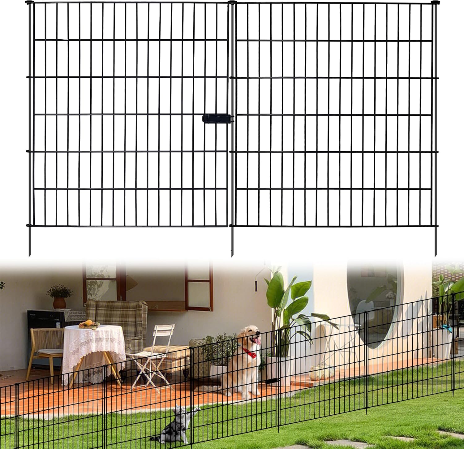6 Panels Garden Fence Fencing for Yard,32 in(H) X 14 ft(L) with Gate Lock Outdoor Fence Animal Barrier Fencing Rustproof Metal Fence Panels for Dog and Rabbit 6 Panels-32 in(H)X 14 ft(L)with Gate