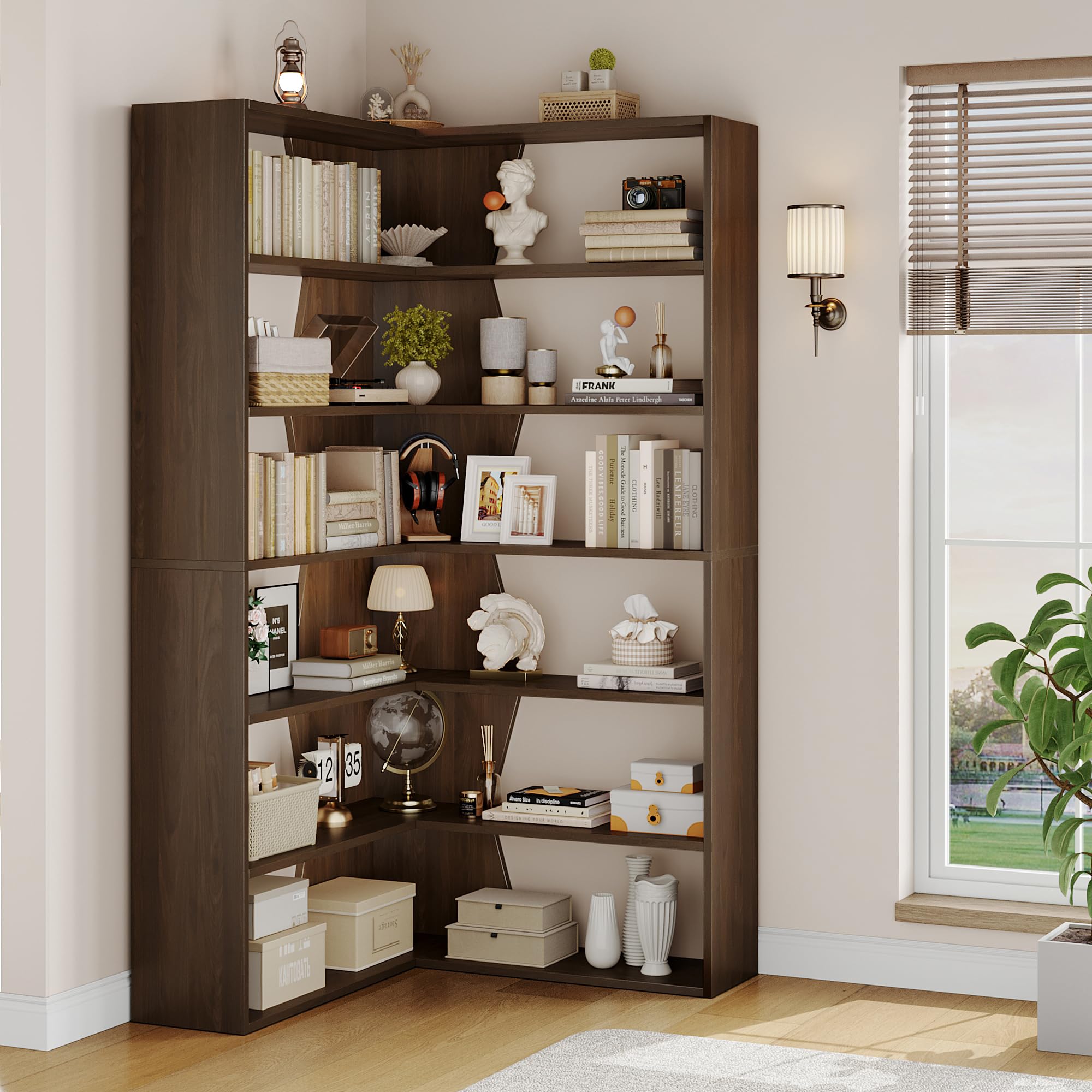 Amazon.com: FACBOTALL 6-Tier Corner Bookshelf, Modern Bookshelf
