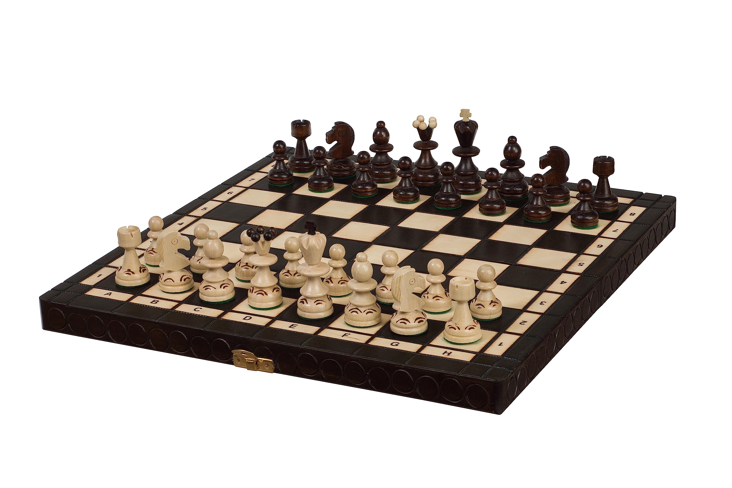 Sunrise Chess & Games Eleganti scacchi all'alba, Cassetta per scacchiera dipinta a mano con figure tradizionali polacche medie, motivo bruciato, con scomparti