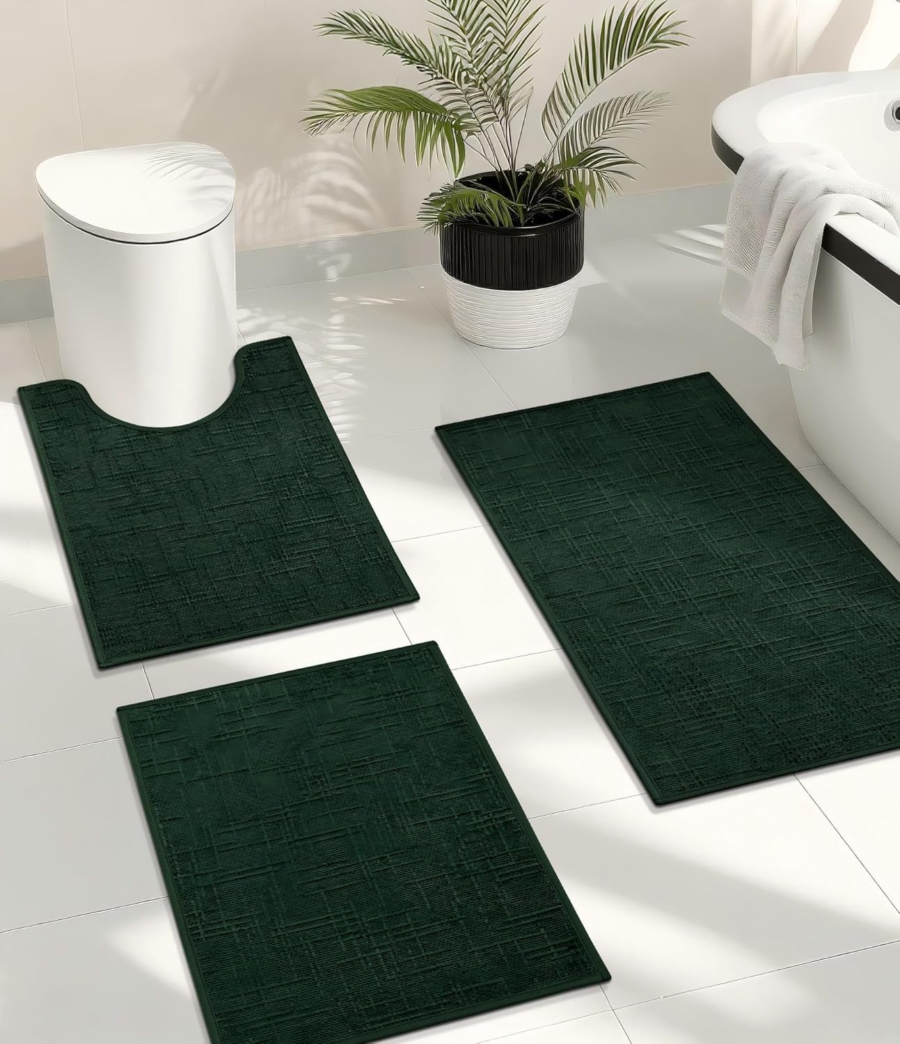 YIHOUSE Bathroom Rug Set 3 Piece Green, Non Slip Bath Mats Sets of 3 Quick Dry, Absorbent Washable Thin Bathroom Rugs Fit Under Door for Elder, Sink, Laundry