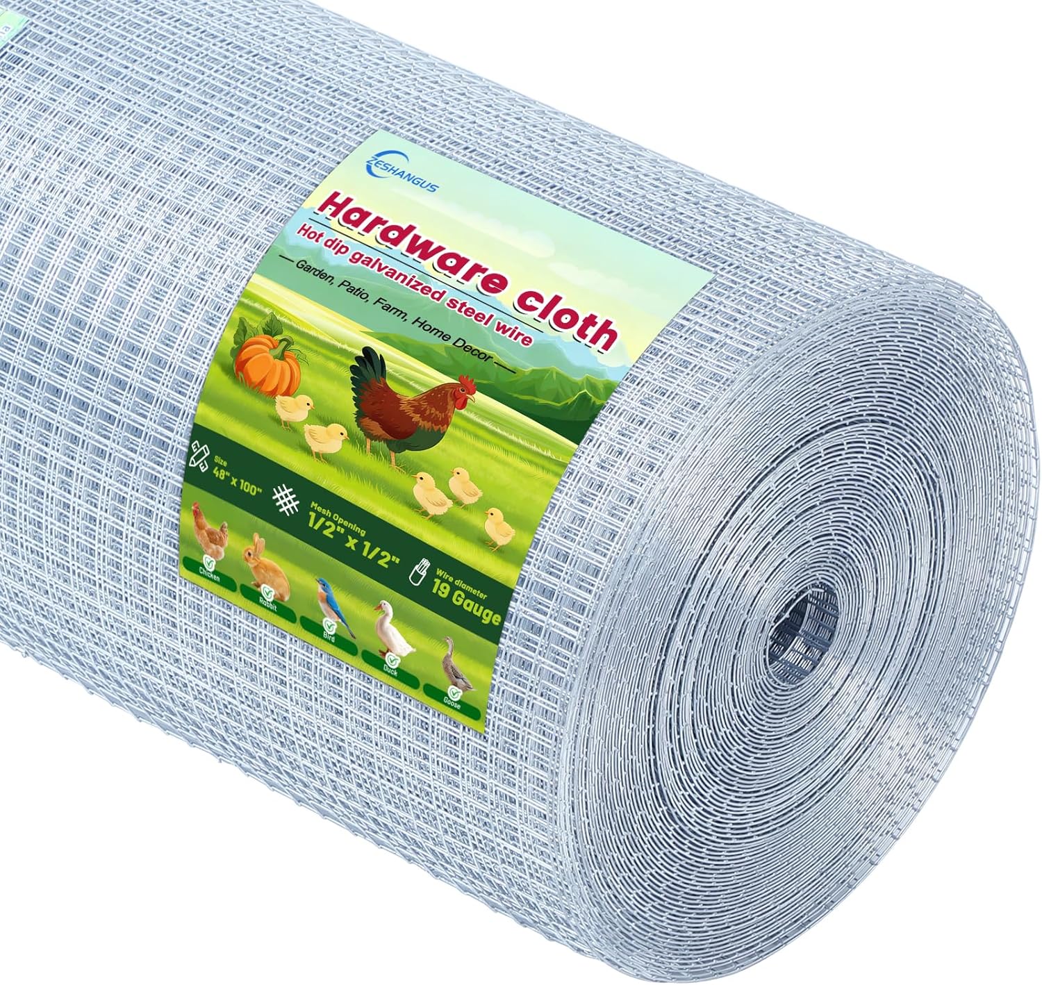 1/4'' 48'' X 100' Hardware Cloth, Chicken Wire Fencing Double Layer Hot Dip Galvanized, Wire Mesh Fence Chicken Rabbit Snake Cage Wire Fence Mesh Roll, for Chicken Coops, Fencing, Garden Protection