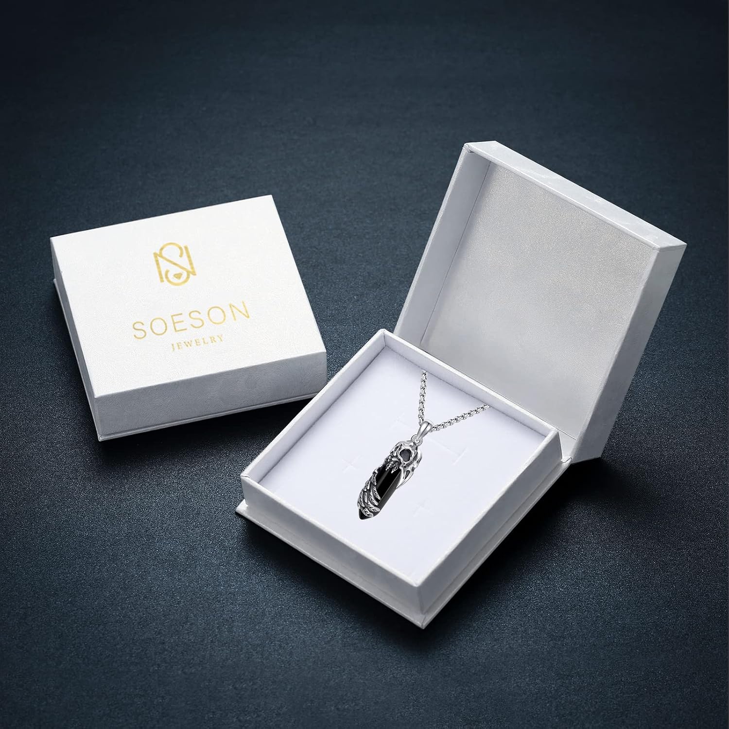 Viking Gothic Animals Necklace Sterling Silver Raven/Phoenix/Dragon/Axolotl/Spider/Bat Pendant Black Crystal Necklace Goth Jewelry Gifts for Father Men Women
