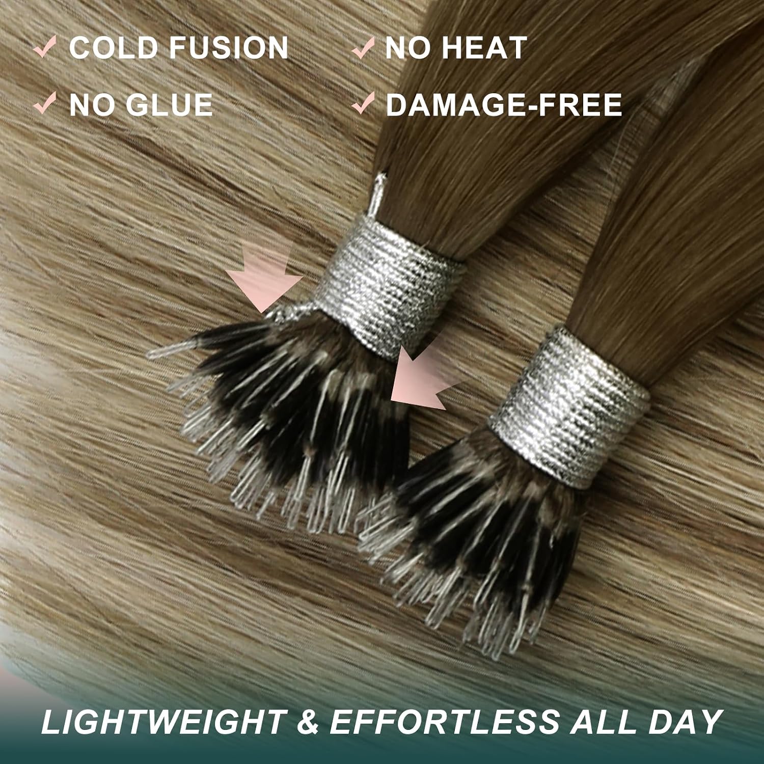 Easyouth Nano Extensions Human Hair Ombre Brown 24 Inch 50G Nano ring Hair Extensions Real Human Hair Dark Brown Balayage Blonde Nano Hair Extension Real Human Hair Long Straight Natural Hair 50S