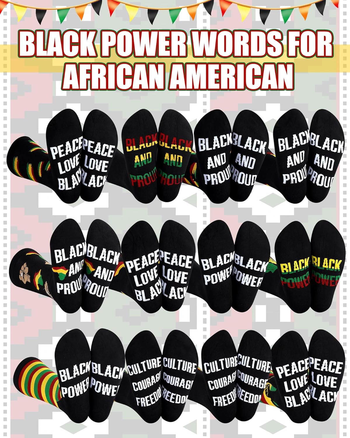 12 Pairs Black History Month Socks for Men Novelty African American Crew Socks Bulk Funny Black History Month Gifts for African Men Juneteenth Party Favors - Image 5