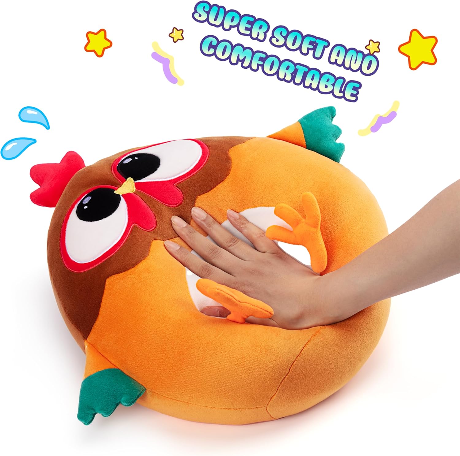 Original 14-inch Chicken Pillow Plush Stuffed Animal Toy Orange Big Size Adorable Soft Plushie,Gift for Kids Women Girls