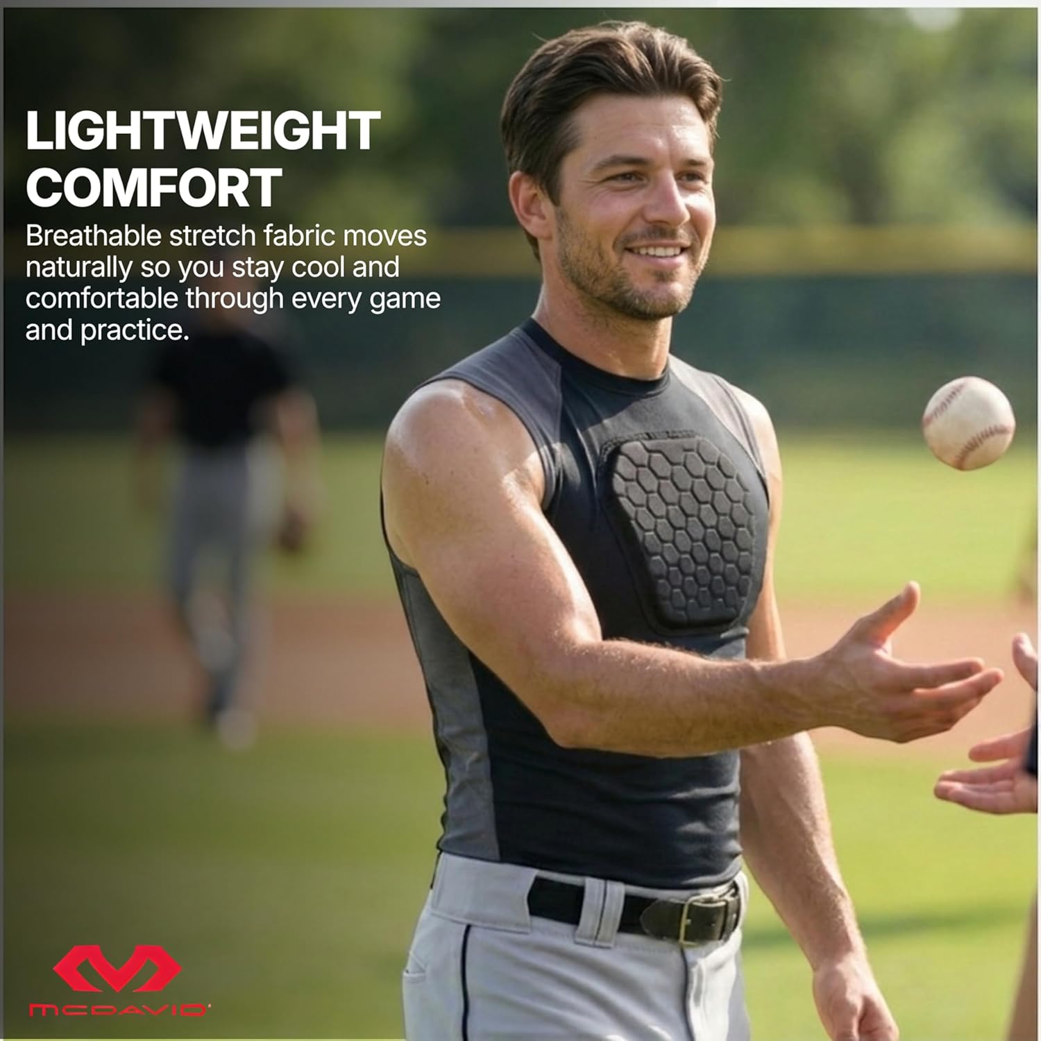 McDavid HEX Chest Protector Shirt Heart Guard Sternum Compression Padded Shirt for Football, Lacrosse, Softball Rugby - Adult
