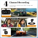 4 Canal 360°Dash Cam Intérieur avant et arrière,3 Caméra Dash de pouce pour voitures intégrées WiFi APP Contrôle de vision nocturne G-Sensor 24H Enregistrement des boucles en mode stationnement 1080P Caméra Dash