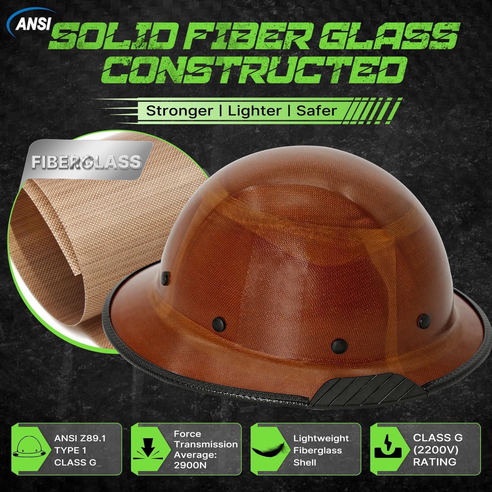 Aolamegs Fiberglass Full Brim Hard Hat - OSHA Approved