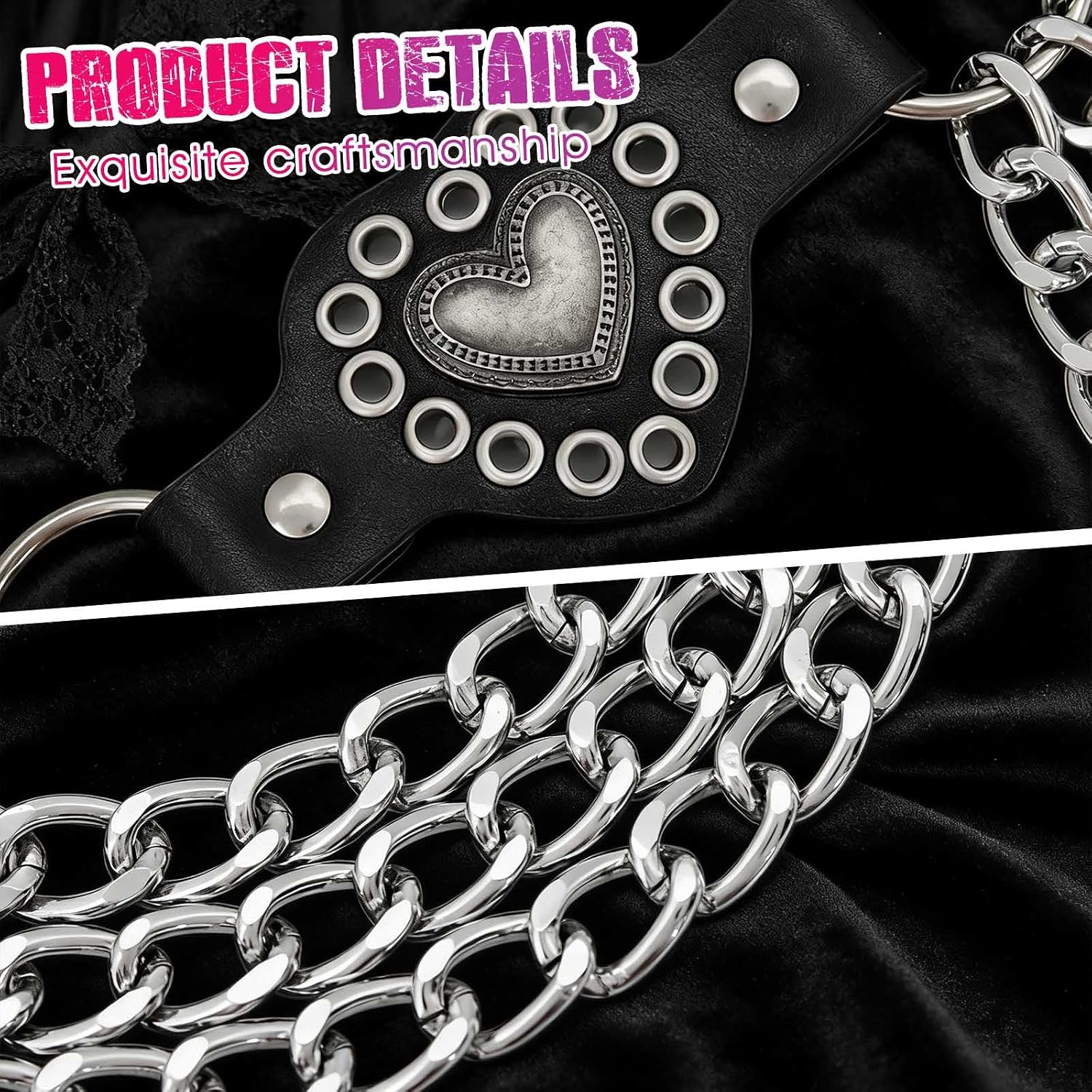 ELABEST Gothic Leather Waist Chain Belt Y2K Heart Charm Chains Tassel Jewelry for Women