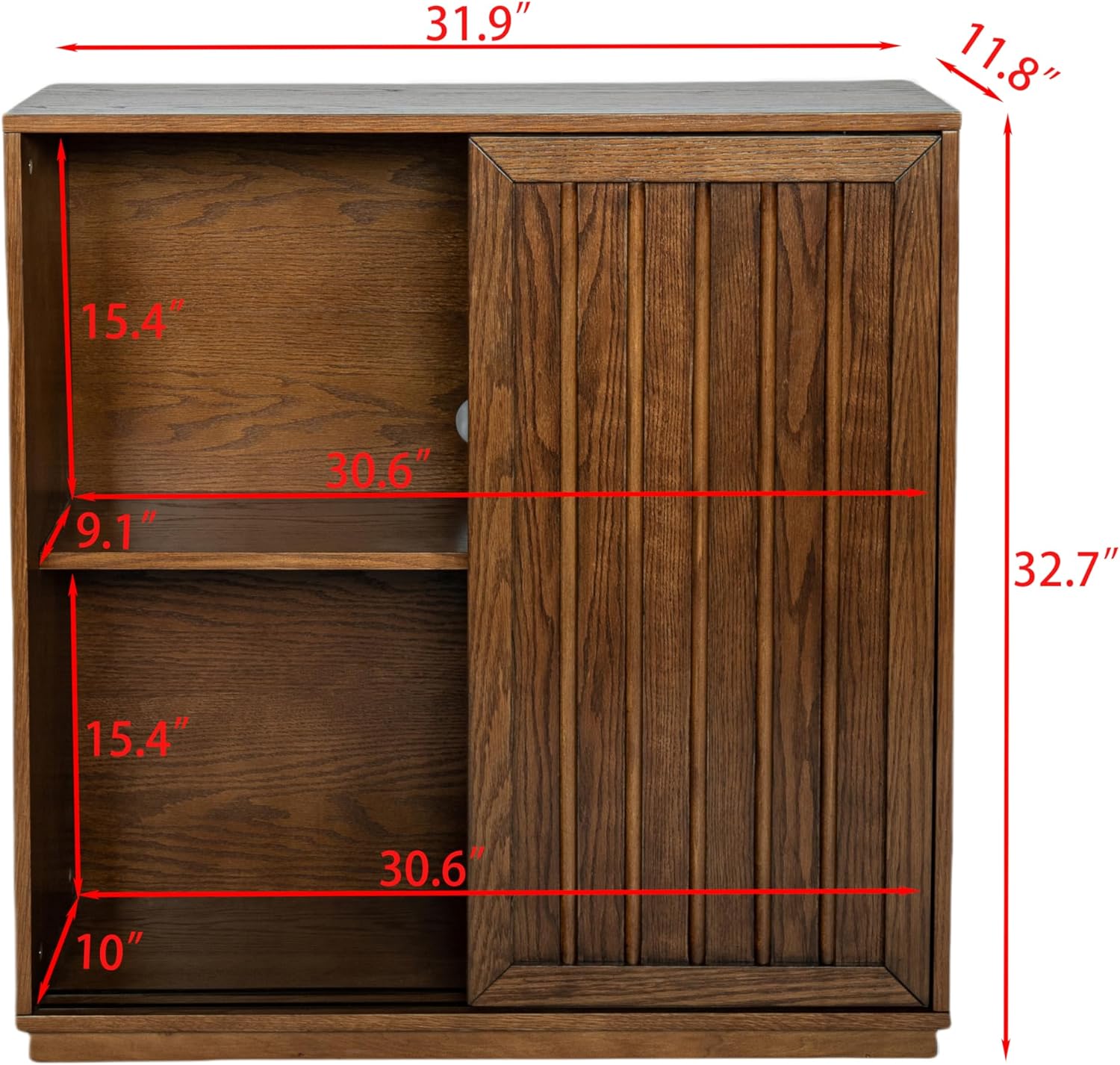 Ball & Cast 32" Mid Century Sideboard Cabinet with 2 Sliding Doors & Solid Wood Decorative Strips, Vintage Storage Cabinet with Outlet Hole for Living Room, Kitchen, Dining, Entryway, Hallway,Walnut