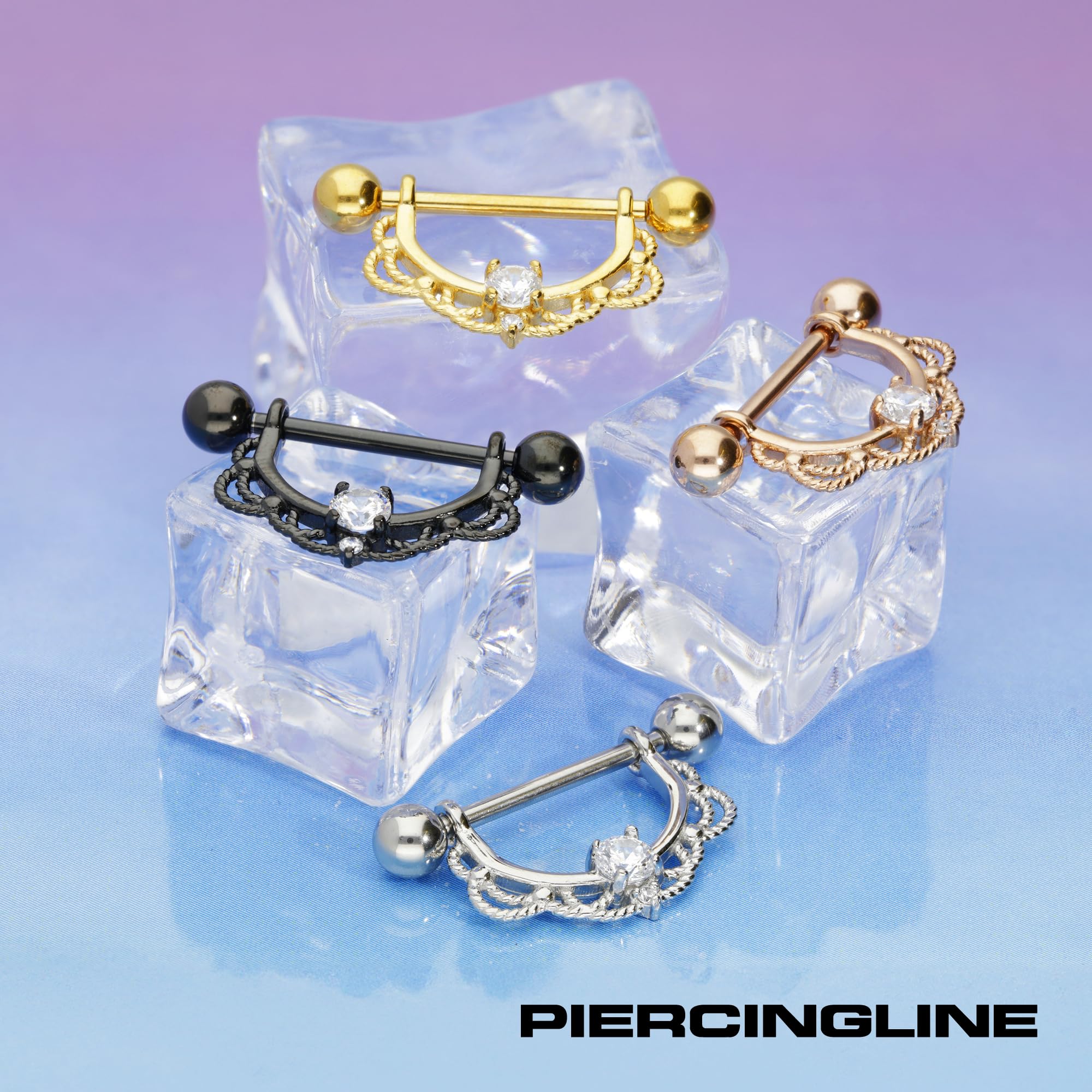 PIERCINGLINE Piercing per capezzolo in acciaio chirurgico, design con cristalli e cristalli, per capezzolo, colore e dimensioni a scelta