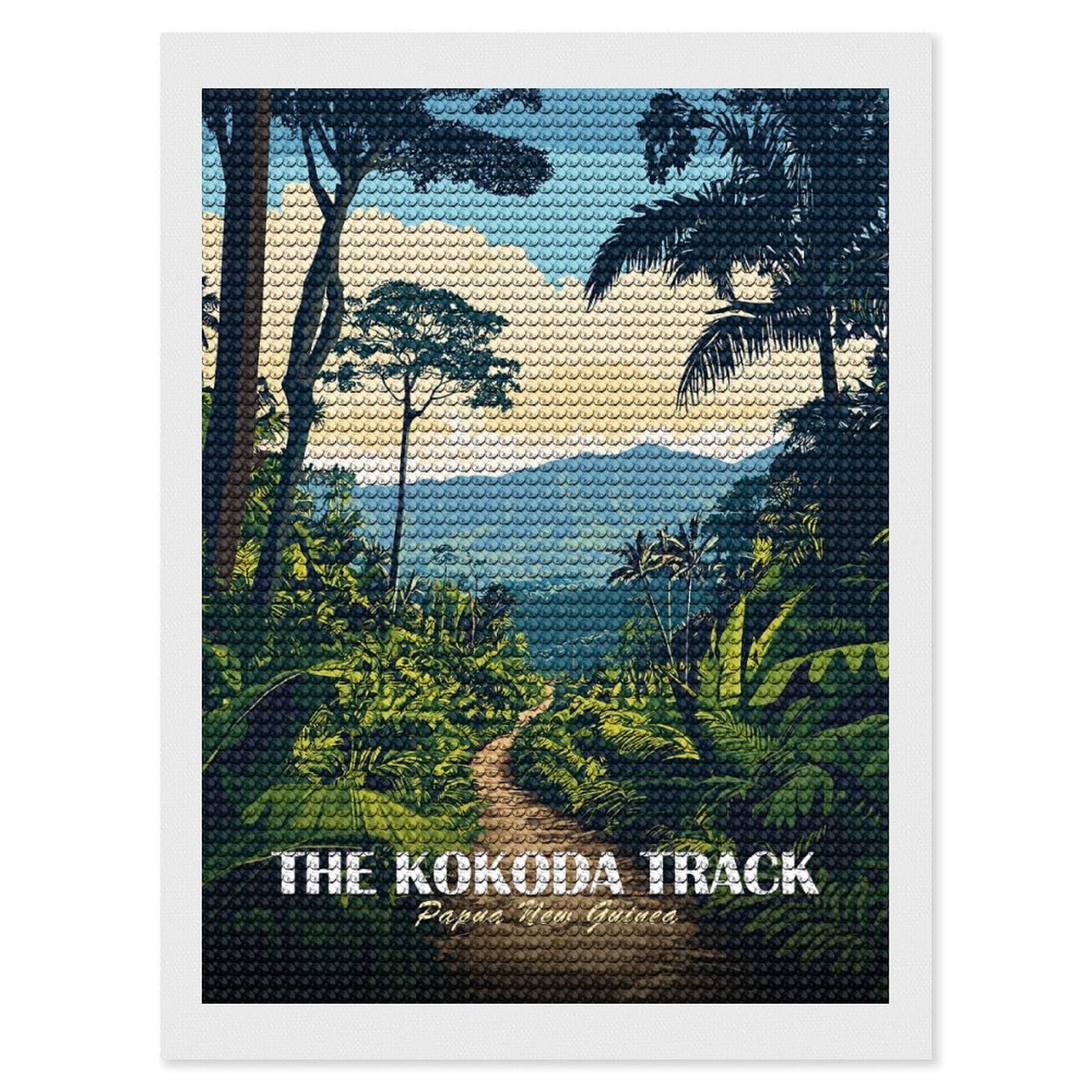 Junmoney The Kokoda Track, Papua New Guinea Diamond Art Canvas 12"x16", Easy Handmade Project, Complete Accessories, Bedroom Decor, Birthday Gift